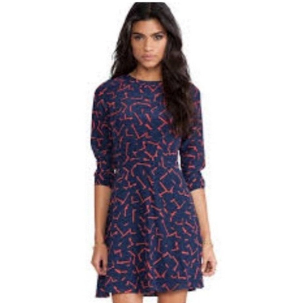Shoshanna Navy Red Abstract Print Silk Fit & Flare Mini Dress | Size‎ 0